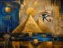 Ägyptische Pyramiden in Gold und Blau, Wandbild oder Kunstdruck