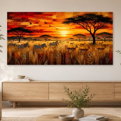 Afrikanische Savanne bei Sonnenuntergang als Leinwand oder Poster