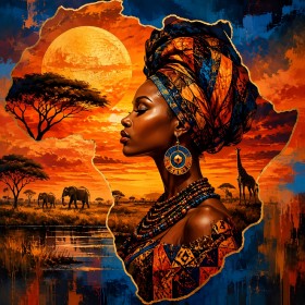 Afrikanische Porträtkunst mit Savanne, Leinwand oder Acrylbild