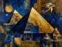 Goldene Pyramiden im Blau als Acrylbild oder Kunstdruck