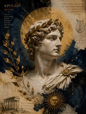 Apollo Wandbild oder Kunstdruck mit goldener antiker Symbolik