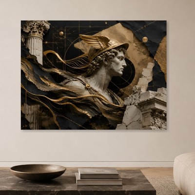 Antikes Porträt zwischen Leinwandbild und Gallery Print in Gold und Schwarz