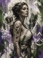 Mystische Frauenfigur als Kunstwerk oder Wandbild mit Naturakzenten