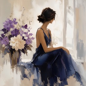 Elegante Frau mit Blumen, als Kunstwerk oder Wandbild Elegante Frau mit Blumen, als Kunstwerk oder Wandbild