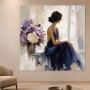 Elegante Frau mit Blumen, als Kunstwerk oder Wandbild