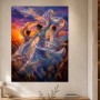 Abstrakte Kunst und Modernes Wandbild mit tanzenden Figuren im Sonnenuntergang