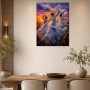 Abstrakte Kunst und Modernes Wandbild mit tanzenden Figuren im Sonnenuntergang