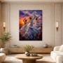 Abstrakte Kunst und Modernes Wandbild mit tanzenden Figuren im Sonnenuntergang