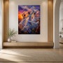 Abstrakte Kunst und Modernes Wandbild mit tanzenden Figuren im Sonnenuntergang