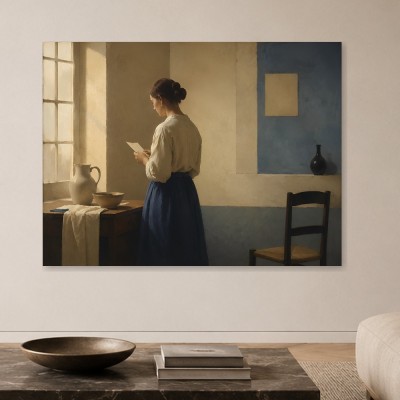 Ruhige Interieurszene als Leinwand oder Kunstdruck mit sanftem Licht
