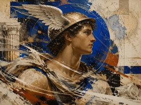 Antikes Porträt mit Flügelhelm als Kunstwerk oder Poster Antikes Porträt mit Flügelhelm als Kunstwerk oder Poster