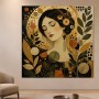 Elegante Frauenportrait zwischen Leinwand und Poster in Goldtönen