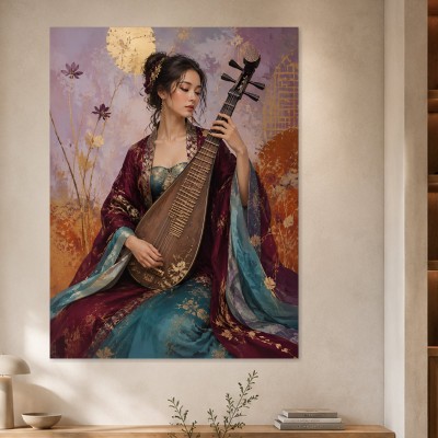 Elegante Musikerin mit Pipa, Kunstwerk oder Modernes Wandbild