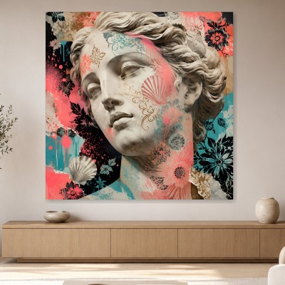 Antike Büste mit Blumen in Acrylbild oder Kunstwerk