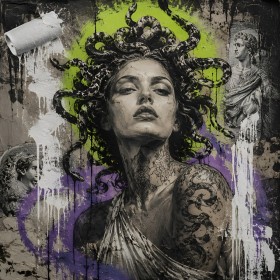 Medusa-Porträt als Wandbild oder Acrylbild mit urbaner Ausdruckskraft Medusa-Porträt als Wandbild oder Acrylbild mit urbaner Ausdruckskraft