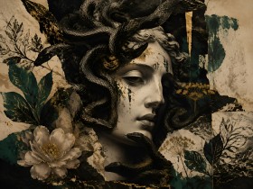 Mystische Moderne Kunst und Luxus Wandbild mit Medusa-Motiv