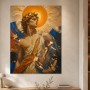 Antikes Porträt als Kunstwerk oder Wandbild in Gold und Blau