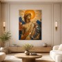 Antikes Porträt als Kunstwerk oder Wandbild in Gold und Blau