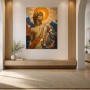 Antikes Porträt als Kunstwerk oder Wandbild in Gold und Blau