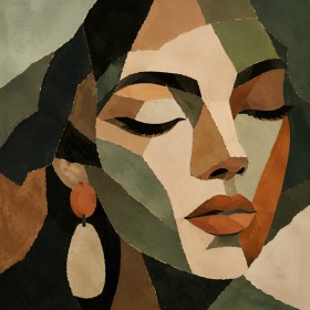 Abstraktes Porträt als Wandbild oder Kunstdruck in warmen Naturtönen