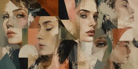 Porträts in geometrischer Komposition als Kunstwerk oder Wandbild
