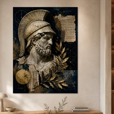Antiker Krieger als Leinwandbild oder Poster mit goldenen Akzenten