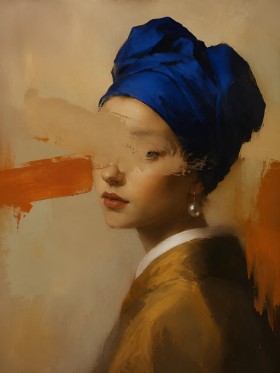 Porträt mit blauer Turbannote, als Kunstwerk oder Wandbild