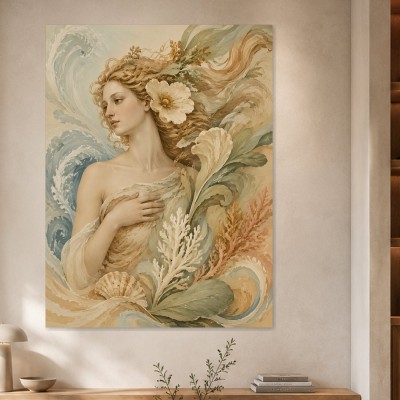 Elegante Frau mit Blumen, Kunstwerk oder Fine Art Print