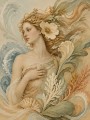 Elegante Frau mit Blumen, Kunstwerk oder Fine Art Print