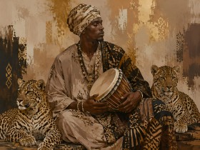 Afrikanische Kunst mit Trommler, als Poster oder Leinwand Afrikanische Kunst mit Trommler, als Poster oder Leinwand
