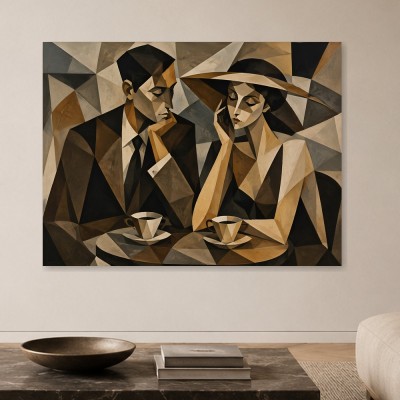Modernes Wandbild oder Acrylbild in geometrischer Kaffeehaus-Szene