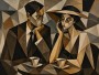Modernes Wandbild oder Acrylbild in geometrischer Kaffeehaus-Szene