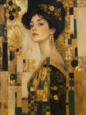 Porträt in Gold und Dunkelgrün, Kunstwerk oder Wandbild