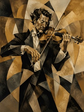 Geometrischer Geiger als Wandbild oder Poster in Gold und Schwarz Geometrischer Geiger als Wandbild oder Poster in Gold und Schwarz