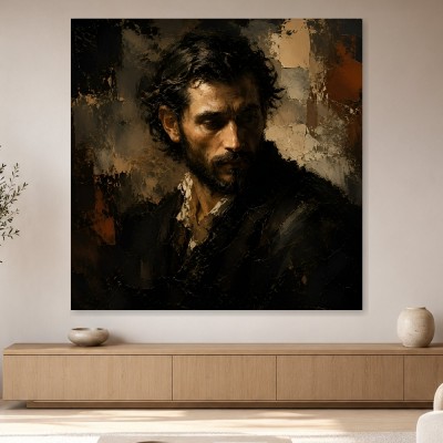 Dunkles Porträt zwischen Leinwandbild und Fine Art Print