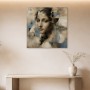 Porträt zwischen Kunstwerk und Gallery Print in sanften Beige- und Blautönen