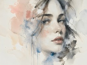 Elegantes Porträt als Kunstdruck und Wandbild in zarten Pastelltönen