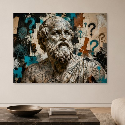 Griechische Skulptur mit Fragen, Kunstwerk oder Modernes Wandbild