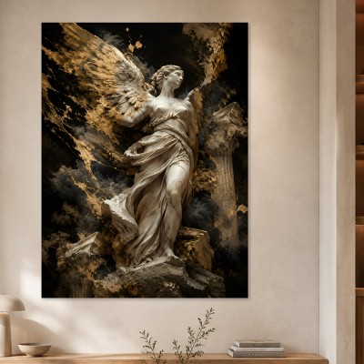 Engelsstatue als Wandbild oder Kunstdruck mit goldenen Akzenten