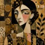 Abstraktes Porträt als Kunstwerk oder Wandbild in Gold und Schwarz
