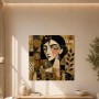 Abstraktes Porträt als Kunstwerk oder Wandbild in Gold und Schwarz