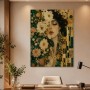 Florales Porträt als Kunstwerk und Wandbild in Gold und Grün