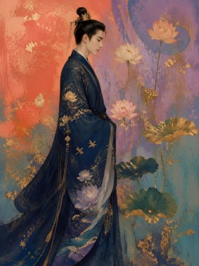 Elegantes Wandbild oder Fine Art Print mit Lotus und Kimono