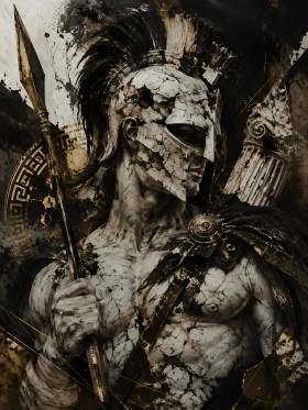 Griechischer Krieger in Gold und Schwarz, Kunstwerk oder Wandbild