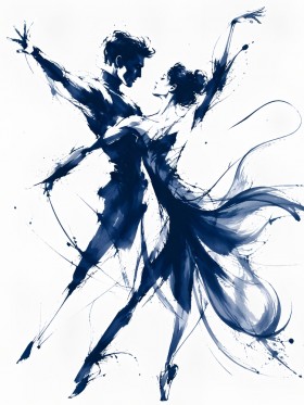 Tänzerische Silhouetten in Blau, als Wandbild oder Kunstdruck