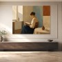 Ruhiges Interieur mit Lesender, Kunstdruck oder Wandbild