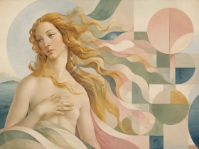 Moderne Kunst oder Kunstdruck mit poetischer Frauenfigur