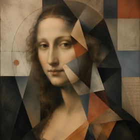 Mona Lisa als Kunstwerk oder Modernes Wandbild mit geometrischer Tiefe Mona Lisa als Kunstwerk oder Modernes Wandbild mit geometrischer Tiefe