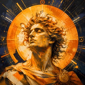Antikes Porträt als Kunstwerk oder Wandbild in Gold und Blau Antikes Porträt als Kunstwerk oder Wandbild in Gold und Blau
