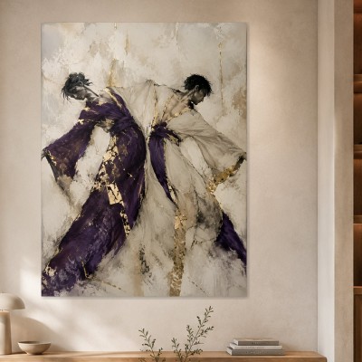 Abstrakte Kunst mit zwei Figuren als Galerie Leinwand oder Poster